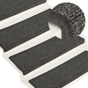 Carpet Stair Treads 15 pcs - Grey & Black, Non-Slip Mats