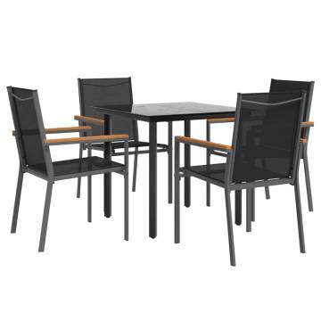 5 Piece Garden Dining Set - Black Textilene & Steel