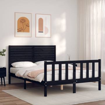 Black Small Double Bed Frame with Headboard - Solid Wood