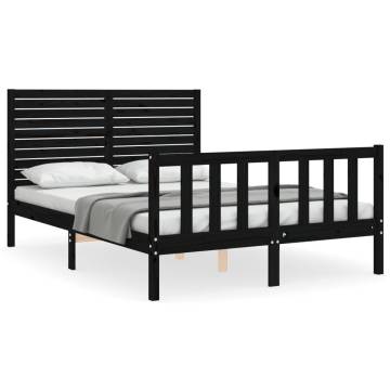 Black Small Double Bed Frame with Headboard - Solid Wood