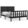 Black Small Double Bed Frame with Headboard - Solid Wood