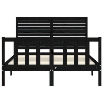 Black Small Double Bed Frame with Headboard - Solid Wood