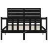 Black Small Double Bed Frame with Headboard - Solid Wood