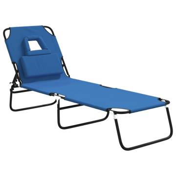 Folding Sun Lounger Blue - Oxford Fabric & Steel | HipoMarket