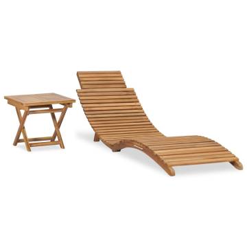 Folding Sun Lounger with Table - Solid Teak Wood | HipoMarket