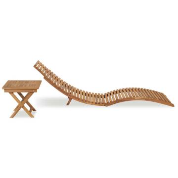 Folding Sun Lounger with Table - Solid Teak Wood | HipoMarket