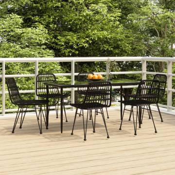 7 Piece Garden Dining Set - Black Poly Rattan | HipoMarket UK