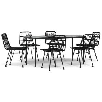 7 Piece Garden Dining Set - Black Poly Rattan | HipoMarket UK