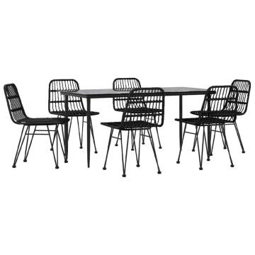 7 Piece Garden Dining Set - Black Poly Rattan | HipoMarket UK