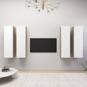 Stylish 4 pcs White & Sonoma Oak TV Cabinets | HipoMarket