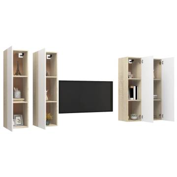 Stylish 4 pcs White & Sonoma Oak TV Cabinets | HipoMarket