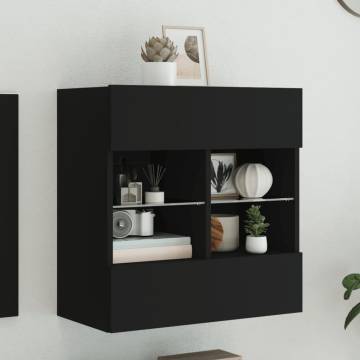 TV Wall Cabinet with LED Lights - Black 58.5x30x60.5 cm