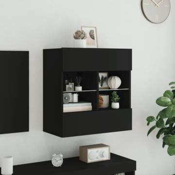 TV Wall Cabinet with LED Lights - Black 58.5x30x60.5 cm