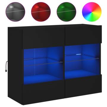 Stylish Black TV Wall Cabinet with LED Lights - HipoMarket