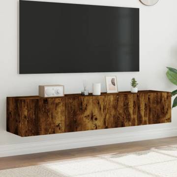 Stylish TV Wall Cabinets with LED Lights - Smoked Oak, 2 pcs