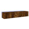 Stylish TV Wall Cabinets with LED Lights - Smoked Oak, 2 pcs