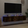 Stylish TV Wall Cabinets with LED Lights - Smoked Oak, 2 pcs