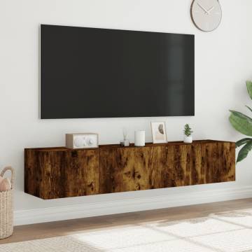 Stylish TV Wall Cabinets with LED Lights - Smoked Oak, 2 pcs