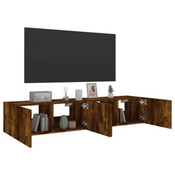 Stylish TV Wall Cabinets with LED Lights - Smoked Oak, 2 pcs