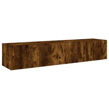 Stylish TV Wall Cabinets with LED Lights - Smoked Oak, 2 pcs