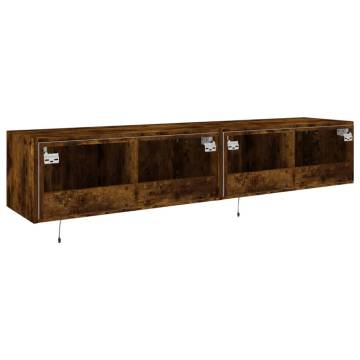 Stylish TV Wall Cabinets with LED Lights - Smoked Oak, 2 pcs