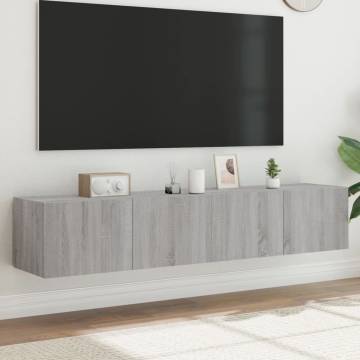 Stylish TV Wall Cabinets with LED Lights - Grey Sonoma 80x35 cm