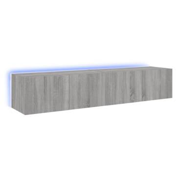 Stylish TV Wall Cabinets with LED Lights - Grey Sonoma 80x35 cm