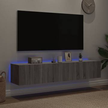 Stylish TV Wall Cabinets with LED Lights - Grey Sonoma 80x35 cm