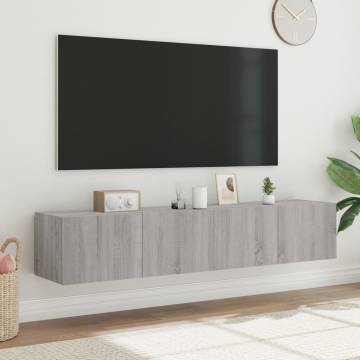 Stylish TV Wall Cabinets with LED Lights - Grey Sonoma 80x35 cm