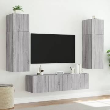 Stylish TV Wall Cabinets with LED Lights - Grey Sonoma 80x35 cm