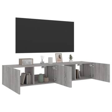 Stylish TV Wall Cabinets with LED Lights - Grey Sonoma 80x35 cm