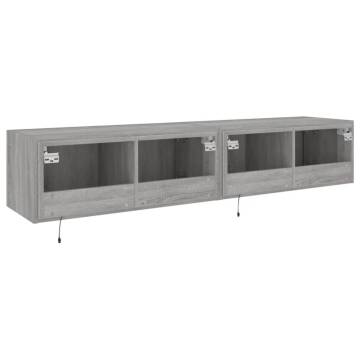 Stylish TV Wall Cabinets with LED Lights - Grey Sonoma 80x35 cm