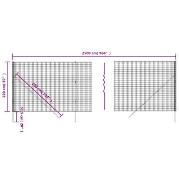 Wire Mesh Fence Anthracite 2.2x25m | Galvanised Steel Fence