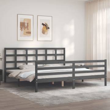 Stylish Grey Bed Frame with Headboard - 200x200 cm Solid Wood