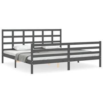 Stylish Grey Bed Frame with Headboard - 200x200 cm Solid Wood