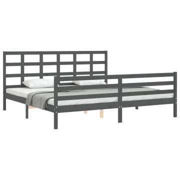 Stylish Grey Bed Frame with Headboard - 200x200 cm Solid Wood