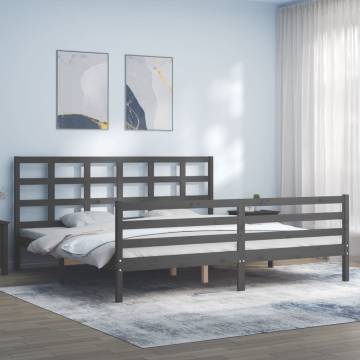 Stylish Grey Bed Frame with Headboard - 200x200 cm Solid Wood