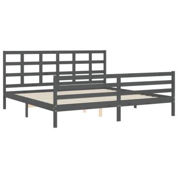 Stylish Grey Bed Frame with Headboard - 200x200 cm Solid Wood