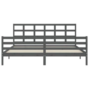 Stylish Grey Bed Frame with Headboard - 200x200 cm Solid Wood