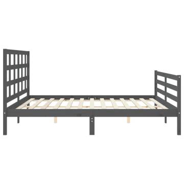 Stylish Grey Bed Frame with Headboard - 200x200 cm Solid Wood