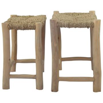 Rustic Brown Seagrass Benches – 2 Pcs | Stylish Teak Furniture