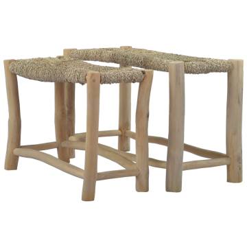 Rustic Brown Seagrass Benches – 2 Pcs | Stylish Teak Furniture