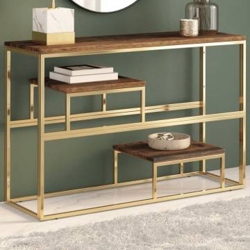 Gold Stainless Steel Console Table with Solid Wood Top