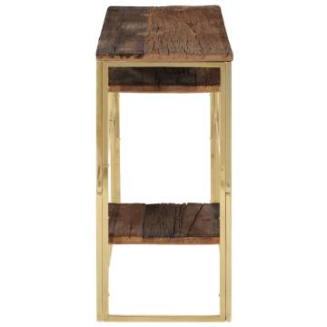 Gold Stainless Steel Console Table with Solid Wood Top