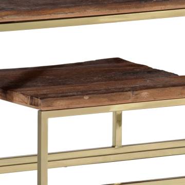 Gold Stainless Steel Console Table with Solid Wood Top