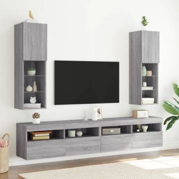 Stylish Grey Sonoma TV Cabinets with LED Lights - 2 pcs