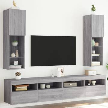 Stylish Grey Sonoma TV Cabinets with LED Lights - 2 pcs