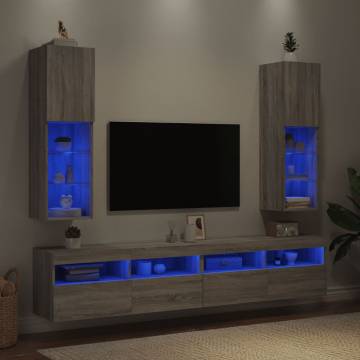 Stylish Grey Sonoma TV Cabinets with LED Lights - 2 pcs