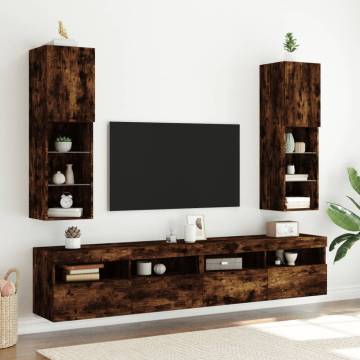 TV Cabinets with LED Lights - Smoked Oak - 2 pcs - Hipomarket