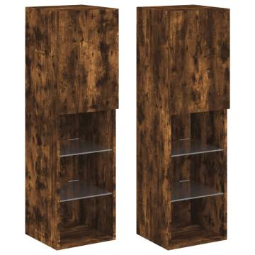 TV Cabinets with LED Lights - Smoked Oak - 2 pcs - Hipomarket